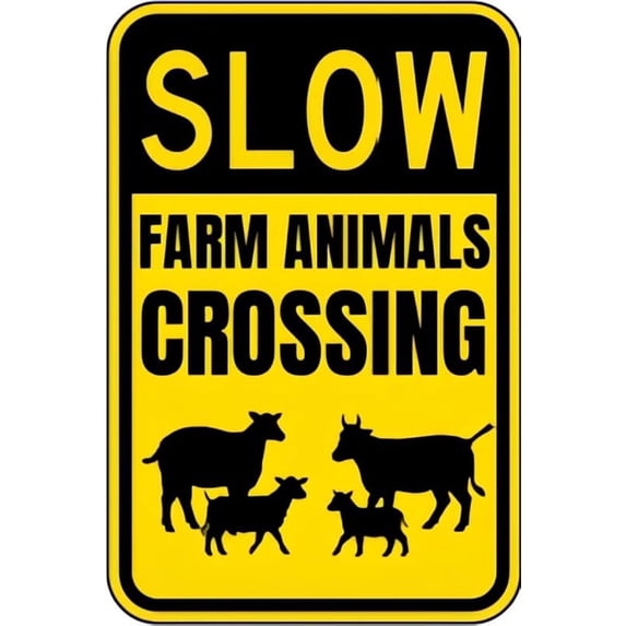 Vintage Metal Sign SLOW, FARM ANIMALS CROSSING Tin Sign Retro Wall Decor For Home Coffee Bar Funny Aluminum Sign 8x12 inch
