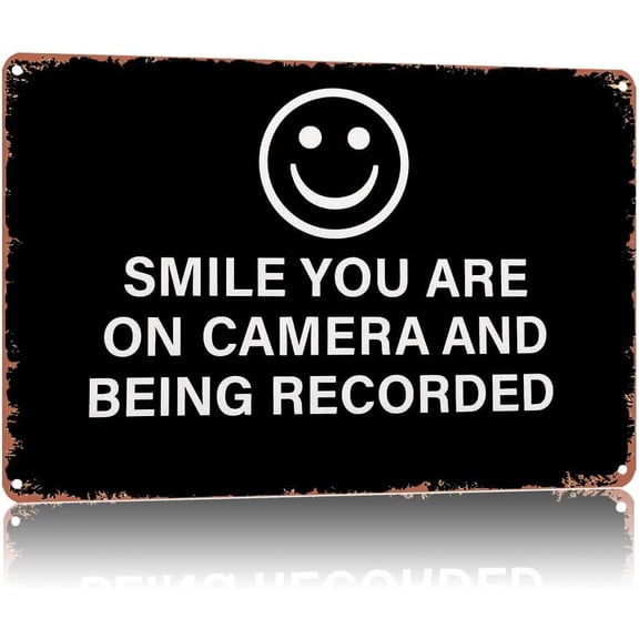 Vintage Metal Sign Smile You Are On Camera And Being Recorded Plaque,Text Art Poster Home Wall Decor, Suitable For Walls, Doors, And Fences8X12 Inch