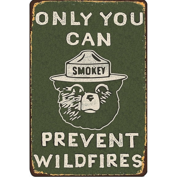 Vintage Metal Sign Smokey Bear Retro Metal Tin Sign Aluminum Sign for Home Coffee Wall Decor 12x8 inch