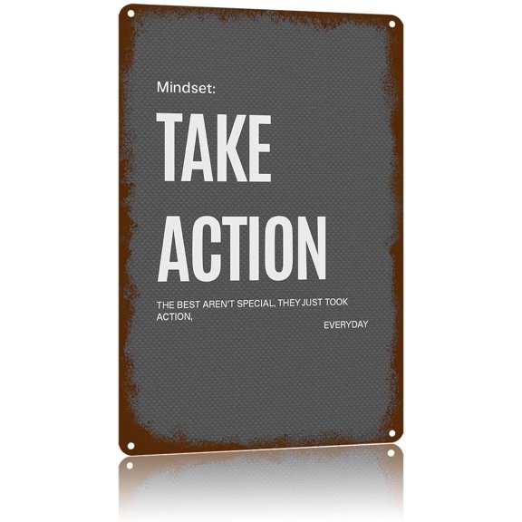 Vintage Metal Sign Take Action,Text Art Poster Home Wall Decor, Suitable For Walls, Doors, And Fences,Aluminum Printed Plaque 8×12Inch