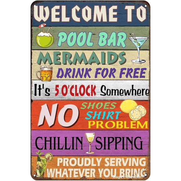Vintage Metal Sign Welcome to Our Pool Bar Tin Sign Vintage Pool Signs Patio Pub Wall Decoration Swimming Pool Sign 12x8 Inches