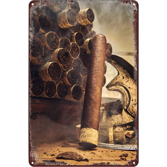 Vintage Metal Signs Cigar Close-up Poster Tin Sign Wall Art Decor Plaque for Home Bar Pub Club Coffee Restaurant Lounge Garage Living Room Man Cave 12x 16 inch