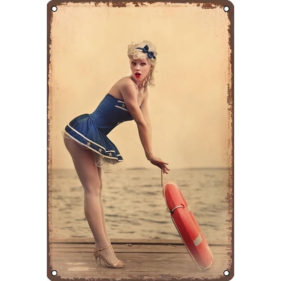Vintage Metal Signs Pin up Girl Sexy Woman Posters Sexy Girls Model Models Adult Pics Wall Art Decor for Home Bar Pub Man Cave Cafe Club Bathroom Garage 12x8 inch