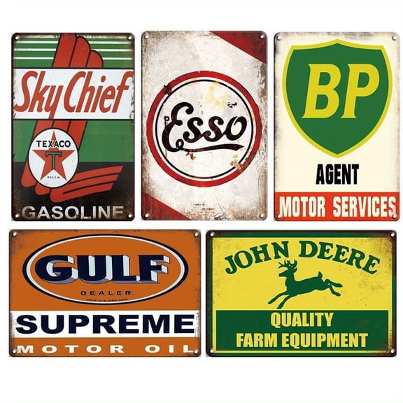 Vintage Metal Signs Set, Italian Automotive Wall Decor , Racing and Gas Station Theme, Retro Decorative Tin Signs