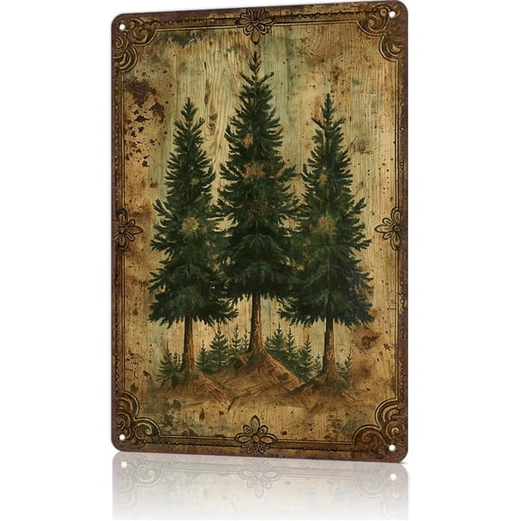 Vintage Metal Signs Vintage Evergreen Trees Metal Tin Sign-Funny Poster Wall Art for Home Living Room Garage Bar Decor 8X12inch