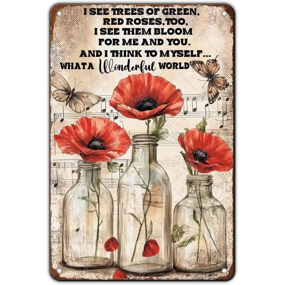 Vintage Metal Signs What A Wonderful World Sign Funny Tin Sign Retro Wall Decor for Home Bar Farmhouse Yard Garden Shop Cafe Indoor Outdoor 12x8 Inch