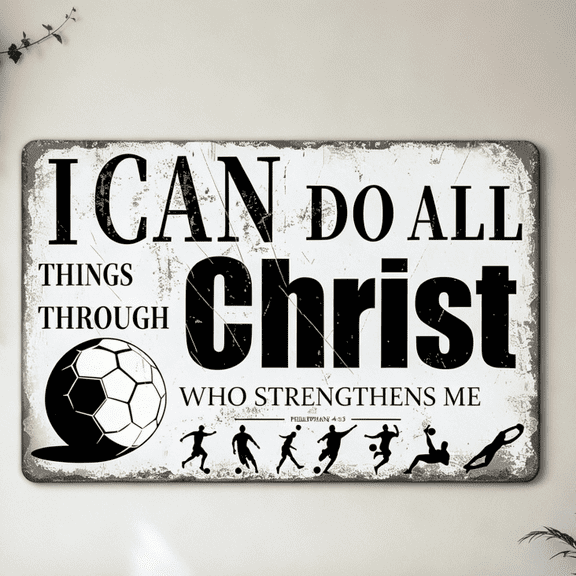 Vintage Metal Soccer Sign Football Ball Sports Rustic Distressed Wall Decor Plaque Home Office Bedroom Living Room Dorm Playroom Man Cave Bar Garage Pre Drilled Holes Easy Hang Gift Trophy Lodge 12in