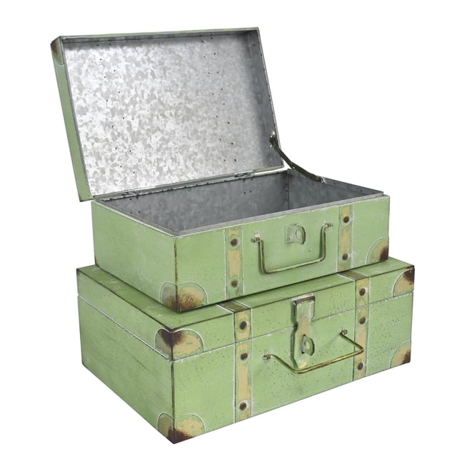 Vintage Metal Storage Trunks - Set of 2, Antique Decorative Storage ...