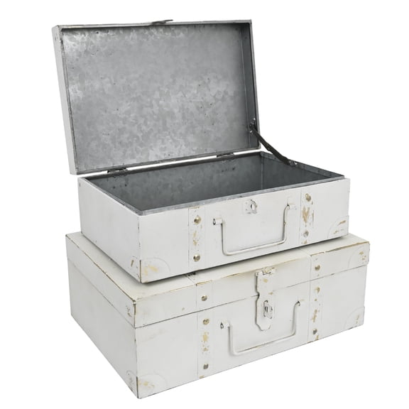 Vintage Metal Storage Trunks - Set of 2, Antique Decorative Storage Chests with Lids, Decorative Suitcase Boxes, Vintage Suitcases for Keepsakes and Home Decor, Green