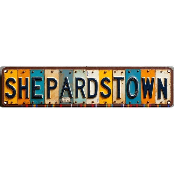 Vintage Metal Street Sign 16 x 4 Inches Shepherdstown Color Block Letter Design for Bar Garage Fence Patio Decor