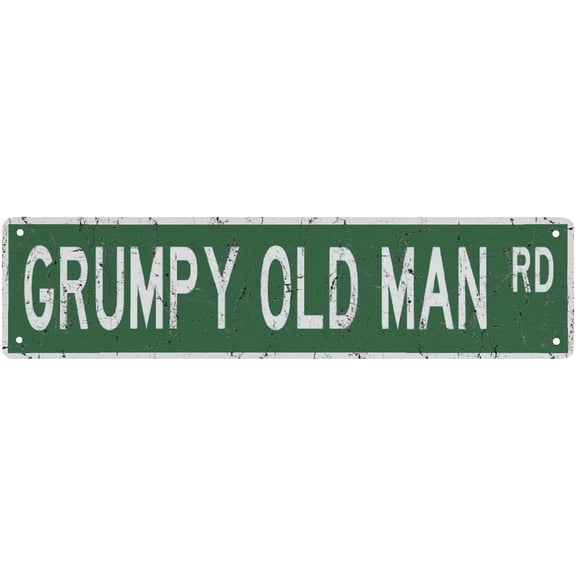 Vintage Metal Street Sign Grumpy Old Man Rd Retro Tin Plaque Wall Decor for Bedroom Kitchen Garden Pub Club Coffee Bar 4x16 Inches