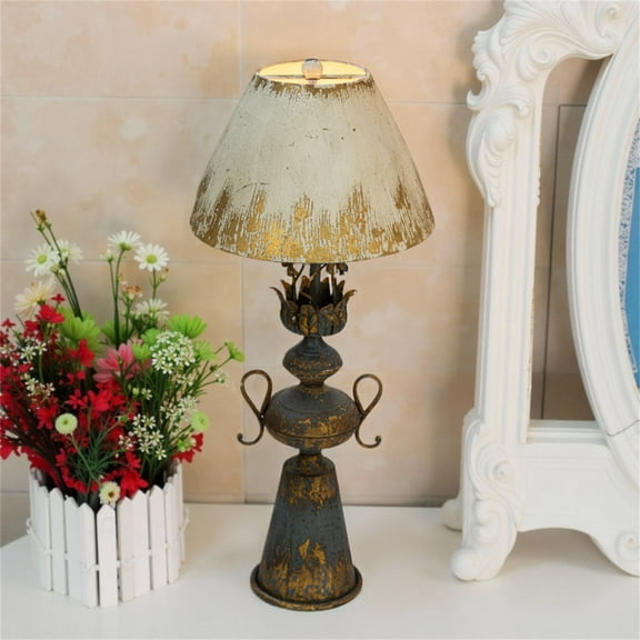 Vintage Metal Table Lamp with Distressed Finish, 34.25" Tall, Elegant Rustic Home Decor Light, 1pc