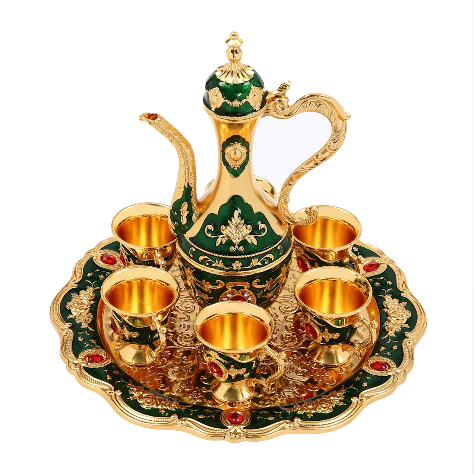 Vintage Metal Tea Set Coffee Set with Teapot, 6 Cups and Serving