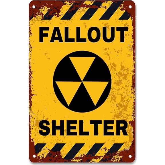 Vintage Metal Tin Fallout Shelter Style Sign, Retro Wall Art Tin Plaque for Home Office Bar Pub Cafe Man Cave, 8 x 12 Inch