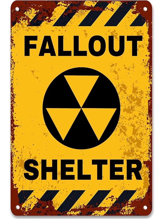Vintage Metal Tin Fallout Shelter Style Sign, Retro Wall Art Tin Plaque for Home Office Bar Pub Cafe Man Cave, 8 x 12 Inch