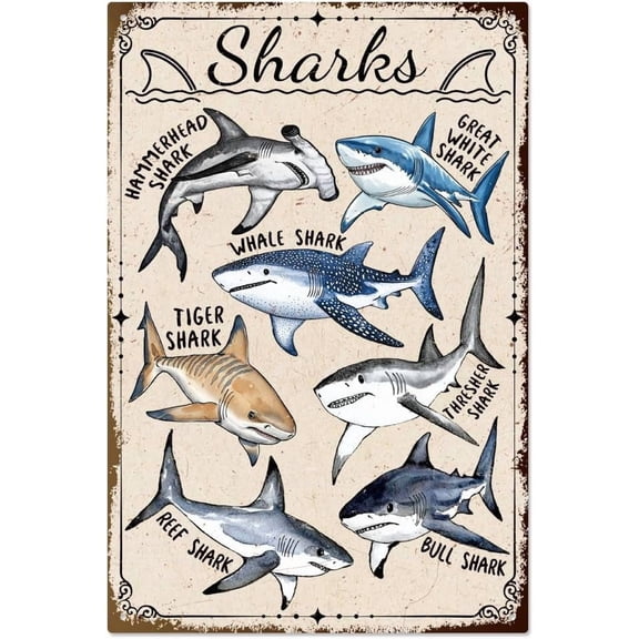 Vintage Metal Tin Sign 7.9x11.8 Inch Watercolor Knowledge Retro Wall Art Sign Funny Ocean Animal Metal Poster Plaque Decor for Man Cave Home Bedroom Science Wall Oceanarium Colorful
