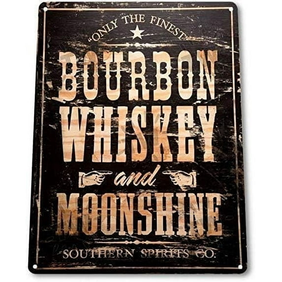 Vintage Metal Tin Sign 8x12 Inches Bourbon Whiskey Moonshine Weathered Wall Decor Bar Man Cave