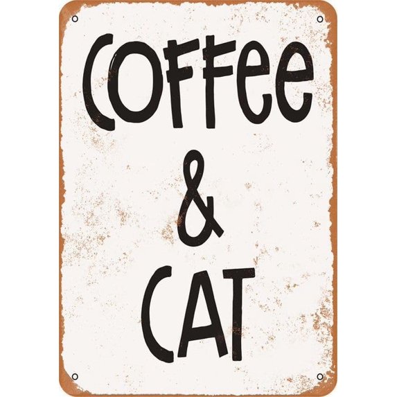 Vintage Metal Tin Sign 8x12 inch Coffee and Cat Retro Wall Decor for Home, Cafe, and Garden - Aluminum Sign for Men & Women