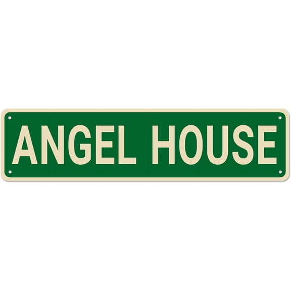 Vintage Metal Tin Sign Angel House Street Sign, Retro Wall Decor for Home, Bar, Garage, Cafe, Man Cave, Bedroom, Religious Decor, Rustic Wall Art for Indoor and Outdoor Use, 4x16 Inch