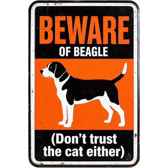 Vintage Metal Tin Sign BEWARE OF BEAGLE Funny Tin Sign Wall Art for Home, Office & Classroom Decor Poster 8x12 inch
