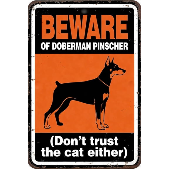 Vintage Metal Tin Sign BEWARE OF DOBERMAN PINSCHER Funny Tin Sign Wall Art for Home, Office & Classroom Decor Poster 8x12 inch