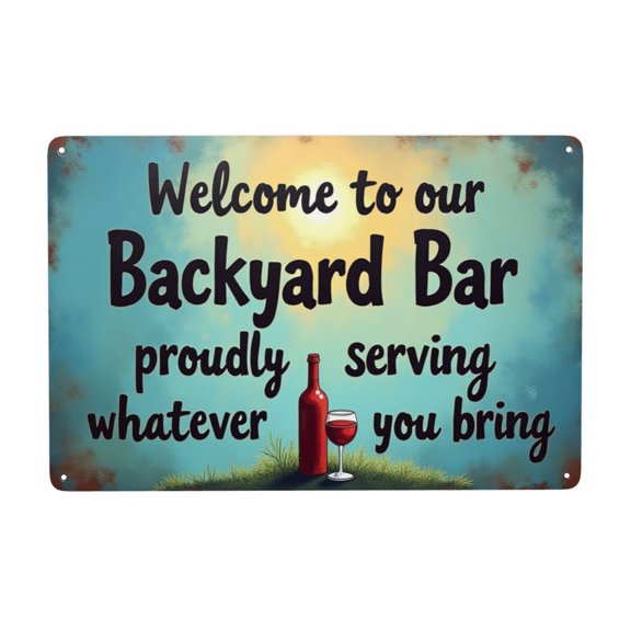 Vintage Metal Tin Sign Backyard Bar Decor Welcome Sign Welcome To Our Backyard Bar Proudly Serving Whatever You Bring Metal Sign 8x12 Inch Home Bar Decor Patio Decor Outdoor Wall Art