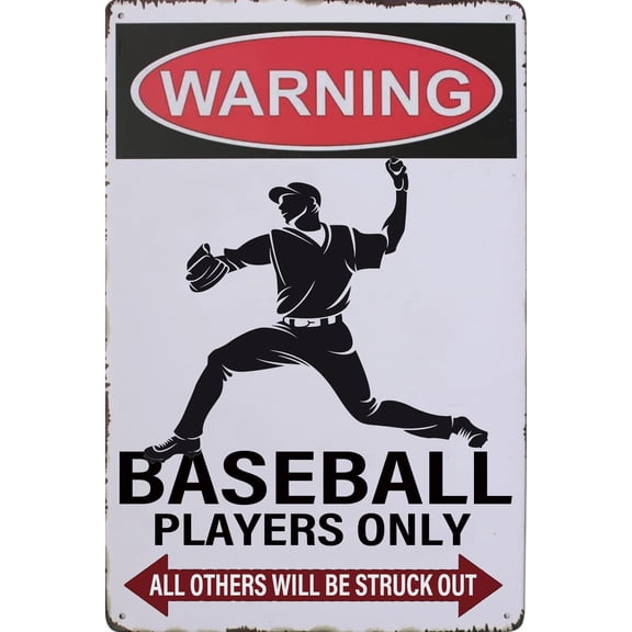 Vintage Metal Tin Sign Baseball Decor Poster for Boys Room Kids Bedroom Sports Signs for Home Wall Decoration Poster Warning Baseball Players Only All Others Will Be Struck Out 8X12 Inches
