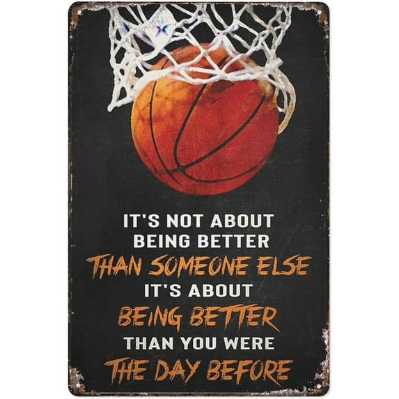 Vintage Metal Tin Sign Basketball Poster, Basketball Lover - It'S Not About Being Better Than Someone Else Metal Tin Sign Wall Decor Rustic Farmhouse Sign Decor Gifts 8X12 Inch