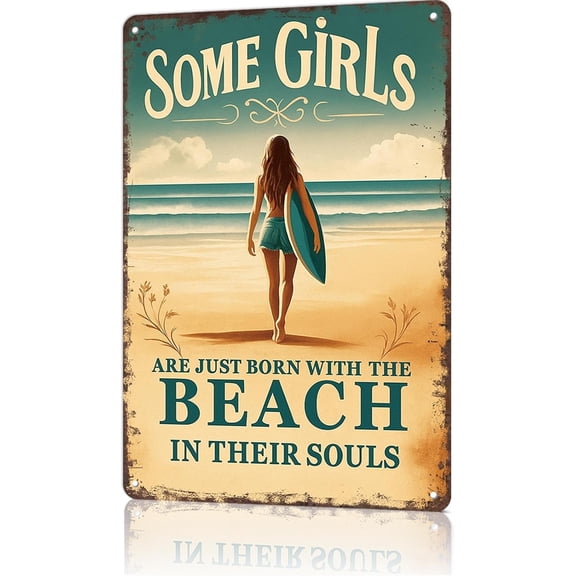 Vintage Metal Tin Sign Beach Style Aluminum Wall Art Coastal Surfer Poster for Home Office Dorm Decor 8 x 12 Inch