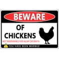 thumbnail image 1 of Vintage Metal Tin Sign Beware Of Chickens Not Responsible For Injury Or Death (Aluminum) Size: 12 x 16 inch, 1 of 5
