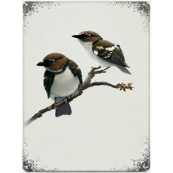 Vintage Metal Tin Sign Birds Retro Aluminum Sign Brown Sparrow Natural Home Decor Abstract Bird Metal Tin Sign Two Sparrows Art Decor Rustic Shabby Chic Decor 12x16 Inches