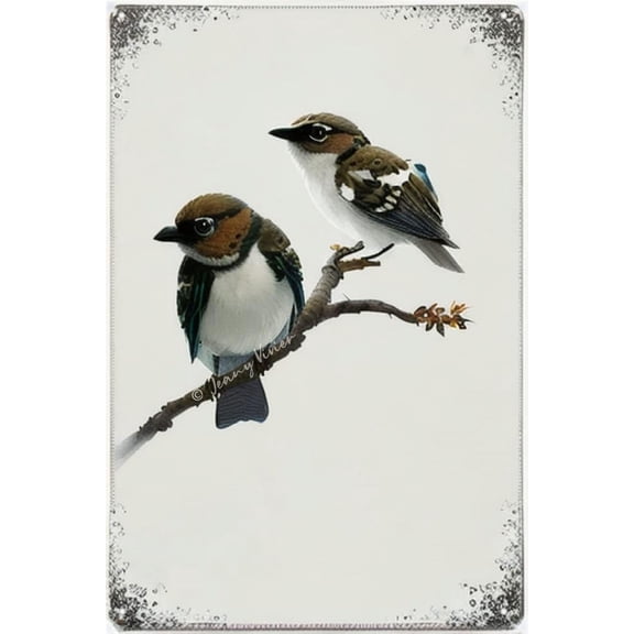 Vintage Metal Tin Sign Birds Retro Aluminum Sign Brown Sparrow Natural Home Decor Abstract Bird Metal Tin Sign Two Sparrows Art Decor Rustic Shabby Chic Decor 12x8 Inches