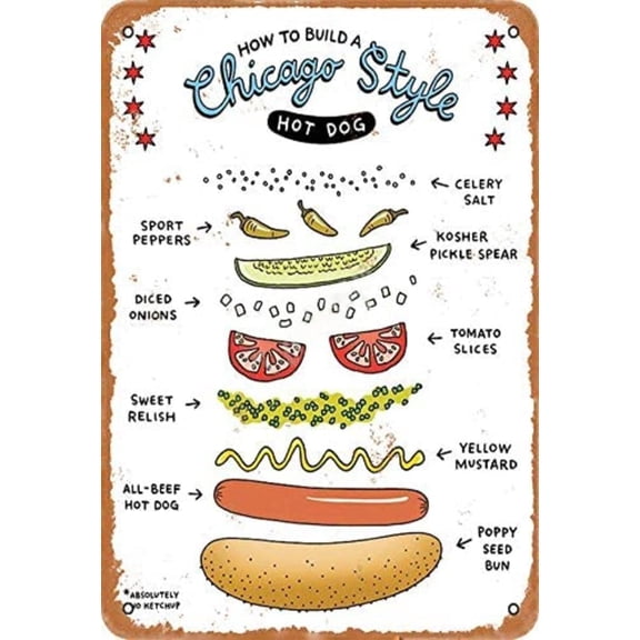 Vintage Metal Tin Sign How to Build A Chicago Style Hot Dog Signs for Outdoor Patio Garden and Home Bar Club Wall Decor Signs Home Decor Signs Gifts 8x12 Inch
