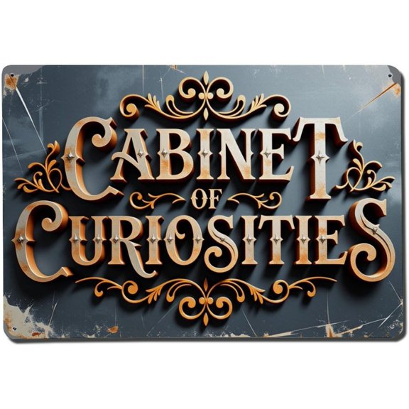 Vintage Metal Tin Sign Cabinet Of Curiosities Ornate DeSign Retro Wall Decor Poster, Home Bar Garage Cafe Kitchen Wall Art Decoration 8x12Inches
