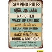 Vintage Metal Tin Sign Camping Rules Rustic Camper Room Decor Outdoors Yard Aluminum Farmhouse Campsite Decorations Gift Women Men 8x12 Inch