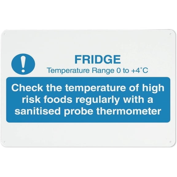 Vintage Metal Tin Sign Check Fridge Temperature Sign 8"x12" Safety Restriction Alert Attention Caution Warning Notice Aluminum Metal Tin, Fridge Temperature Marker