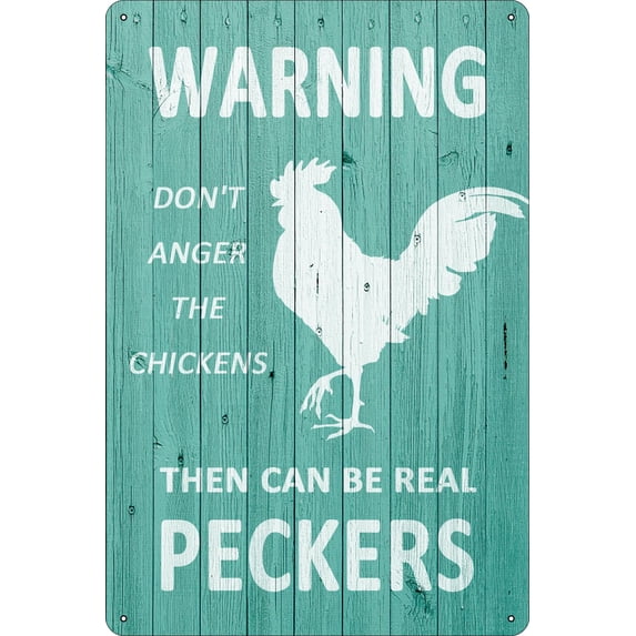 Vintage Metal Tin Sign Chicken Warning Wall Decor Funny - Retro Sign for Home Living Room Bedroom Decor Gifts - Size: 8 x 12 inch