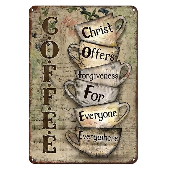 Vintage Metal Tin Sign "Christ Offers Forgiveness For Everyone Everywhere" Retro Coffee Bar Decor for Home Kitchen Coffee Outdoor Decorations