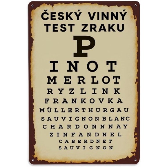 Vintage Metal Tin Sign Czech Wine Eye Test Chart Sign Retro Wall Decor Poster, Home Bar Garage Cafe Kitchen Wall Art Decoration 8x12Inches