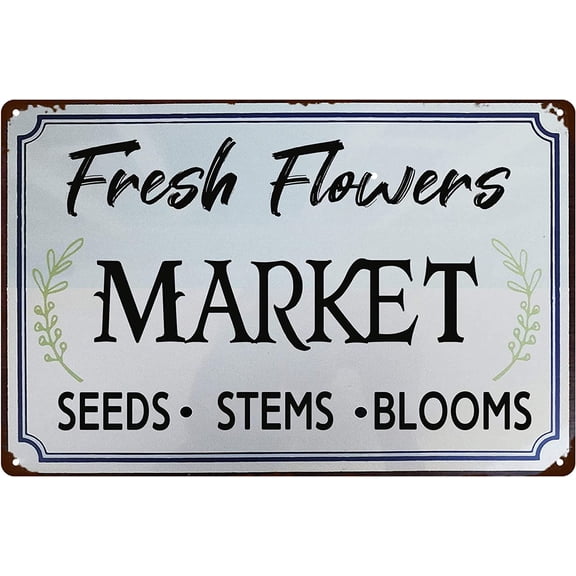 Vintage Metal Tin Sign Farmers Fresh Flowers Market Retro Poster Plaque Wall Art Decor for Country Home Garden Farmhouse Decor Gifts Sign (Aluminum) Size: 12 x 16 inch