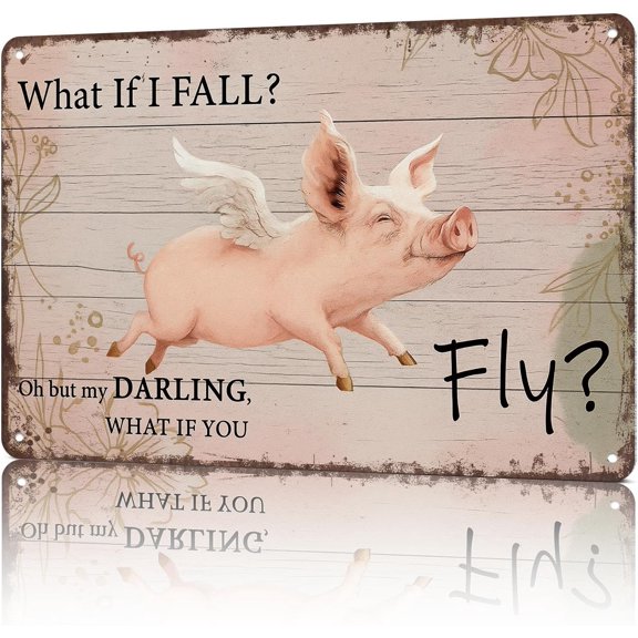Vintage Metal Tin Sign Flying Pink Pig Wall Decor Poster Art for Home Dorm Office 8x12 Inch