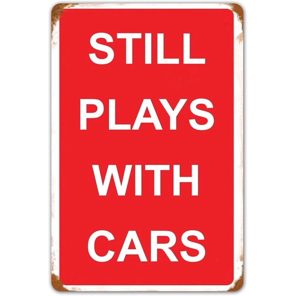 Vintage Metal Tin Sign Funny Plays with Cars Sign Garage Man Cave Home Bar Decor 8x12 Inch
