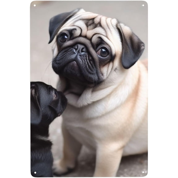 Vintage Metal Tin Sign Funny Pug Wall Art Plaque, Decorative Retro Poster for Home or Garage Decor, 8 x 12 Inch