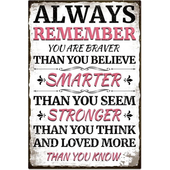 Vintage Metal Tin Sign Funny Retro "Always Remember Smarter Stronger" Metal Wall Decor Decorative Tin Sign Art Plaque Poster 812inch/20x30cm for Home Kitchen Bar Club Decoration