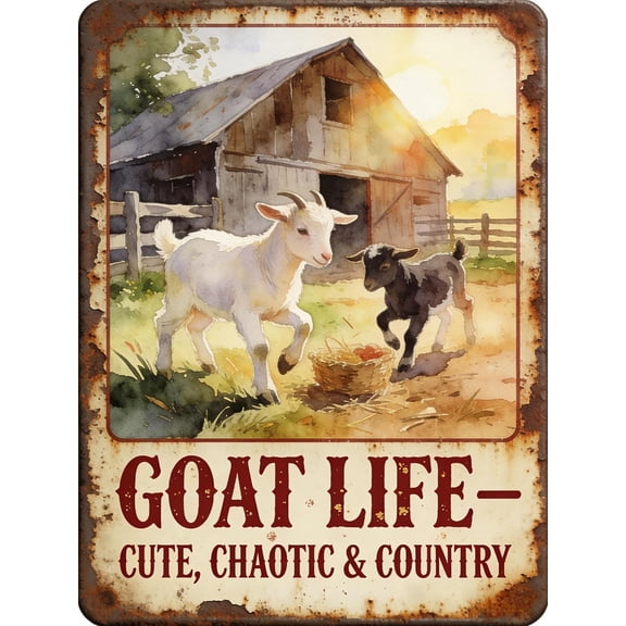 Vintage Metal Tin Sign Goat Life Cute Chaotic and Country Funny Wall Art Decor 8x12 Inch