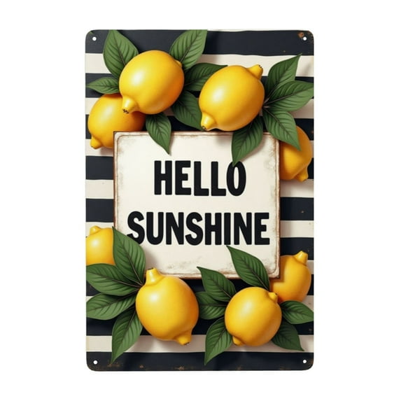 Vintage Metal Tin Sign Hello Sunshine Lemon Decor Kitchen Wall Art Farmhouse Decor 8x12 Inch Metal Sign Summer Decor Citrus Fruit Wall Art Retro Tin Sign