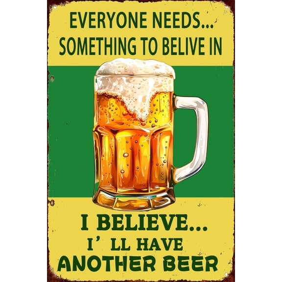 Vintage Metal Tin Sign, I Believe I'll Have Another Beer Tin Sign Cave Metal Sign Fun Saying Poster Antique Plaque Kitchen Bar Pub Home Wall Decor 12x 8