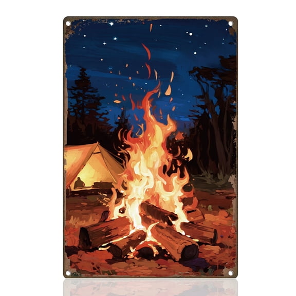 Vintage Metal Tin Sign Iron Wall Decor for Bars Restaurants Cafe Pubs Rectangle Bonfire 300x200x2.2mm Colorful