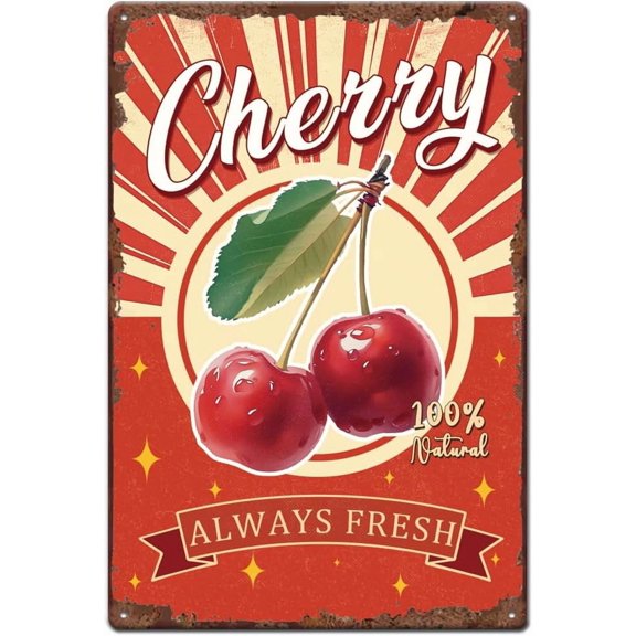 Vintage Metal Tin Sign Iron Wall Decor for Bars Restaurants Cafe Pubs Rectangle Cherry 200x300x2.2mm for DIY