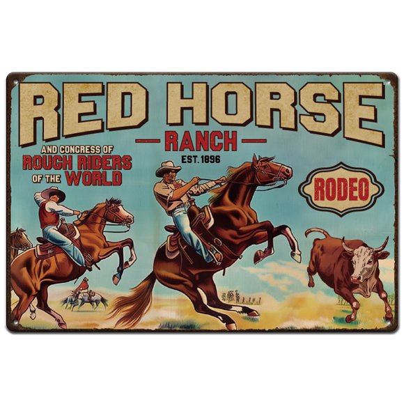 Vintage Metal Tin Sign Iron Wall Decor for Restaurants Cafe Pubs Rectangle Horse 300x200x2.2mm